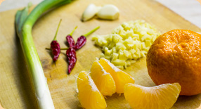 Připravené suroviny na mandarinkové kuře